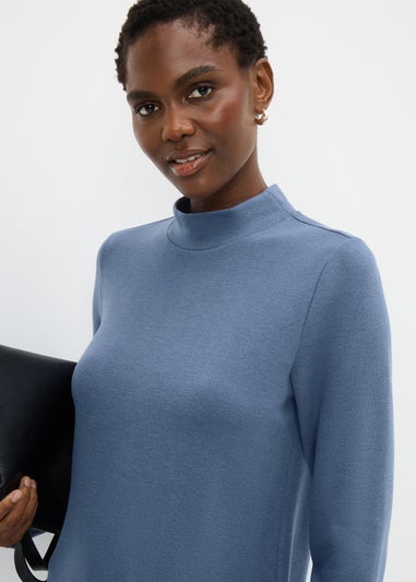 Blue High Neck Cosy Mini Dress