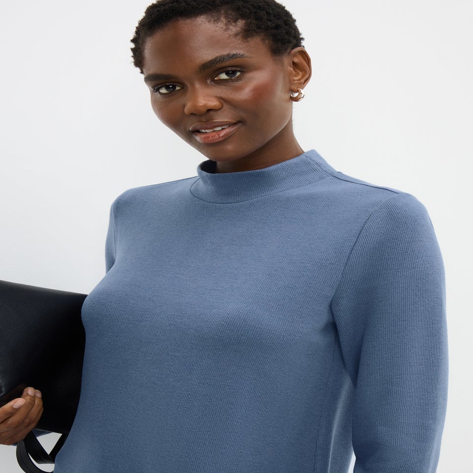 Blue High Neck Cosy Mini Dress