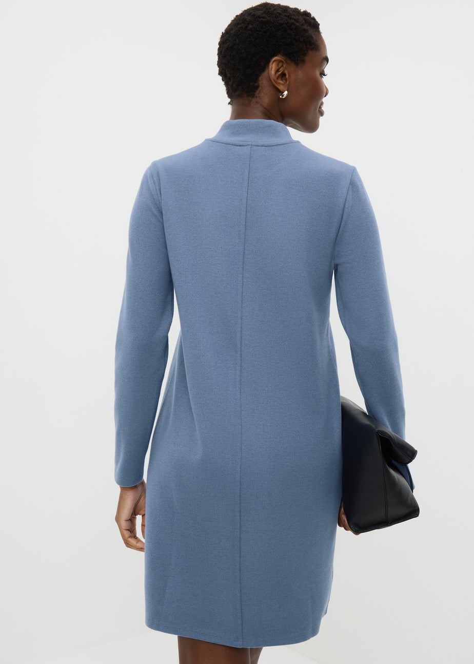 Blue High Neck Cosy Mini Dress