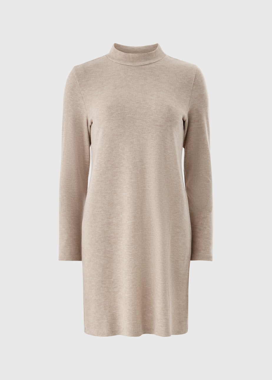 Taupe High Neck Cosy Mini Dress