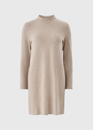 Taupe High Neck Cosy Mini Dress