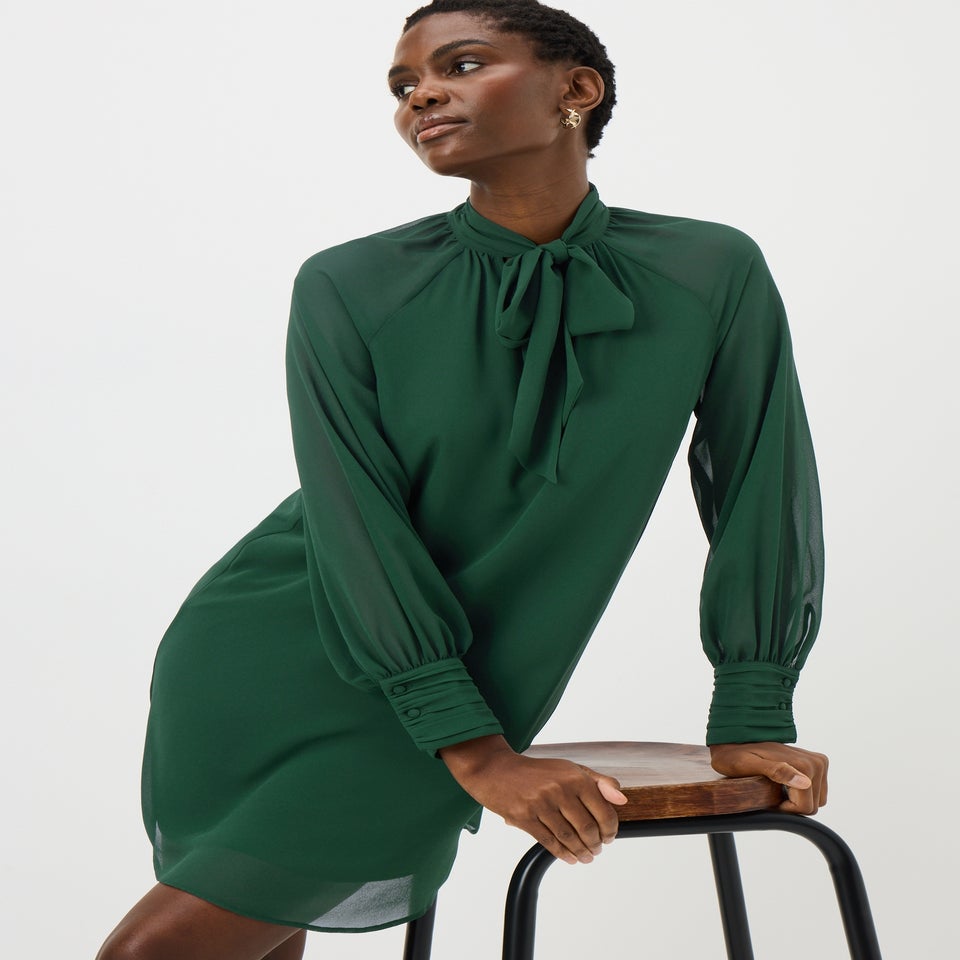 Green Tie Neck Mini Dress