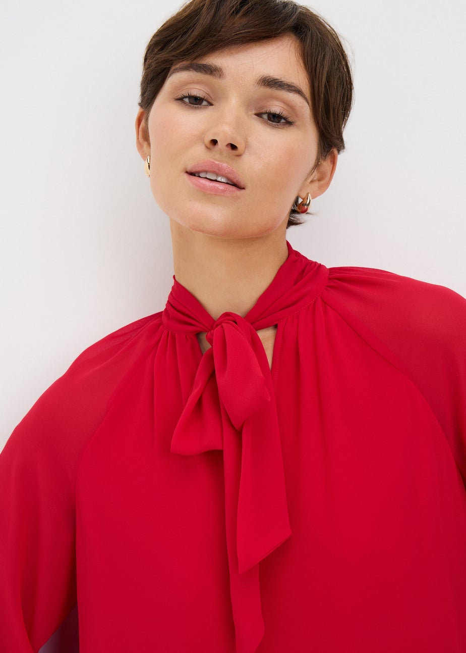 Red Tie Neck Mini Dress