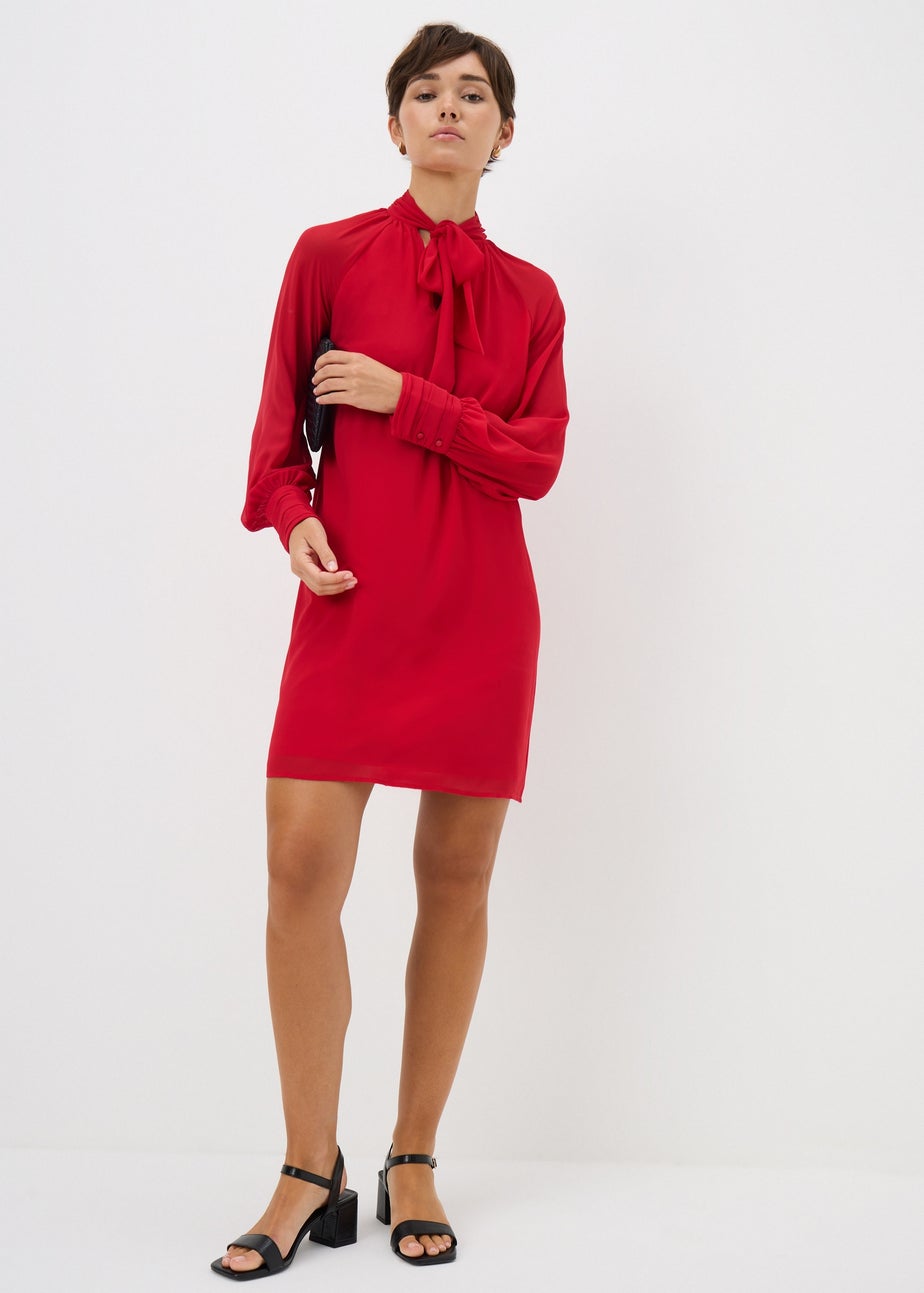 Red Tie Neck Mini Dress
