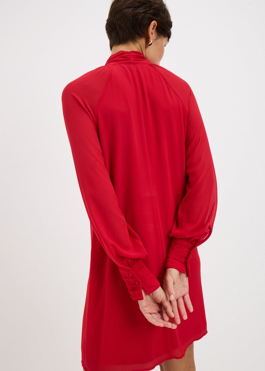 Red Tie Neck Mini Dress