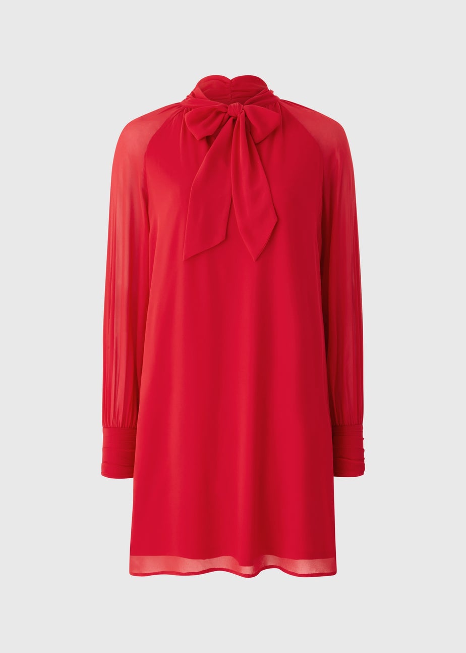 Red Tie Neck Mini Dress