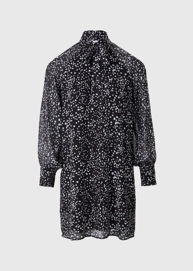 Black Spot Tie Neck Mini Dress