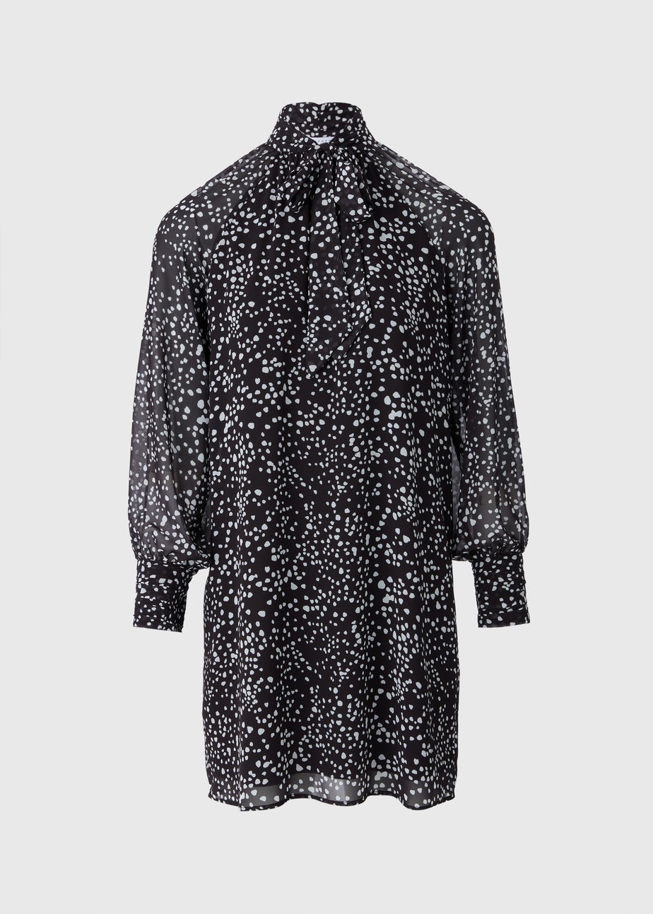 Black Spot Tie Neck Mini Dress