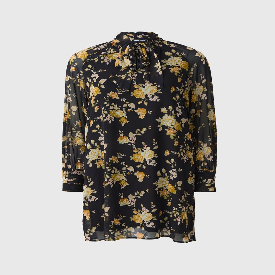 Black Floral Tie Neck Mini Dress