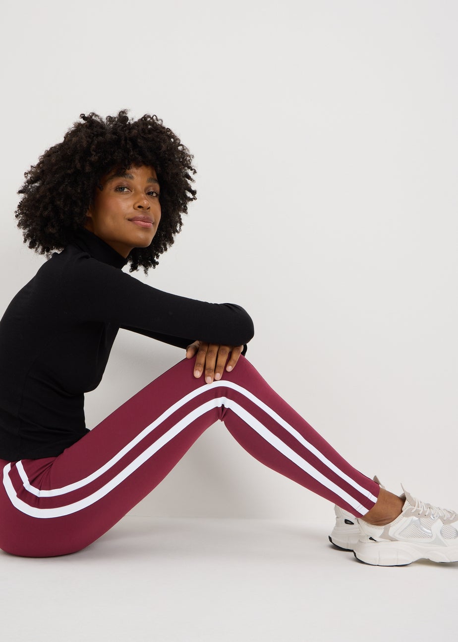 Burgundy Side Stripe Scuba Leggings