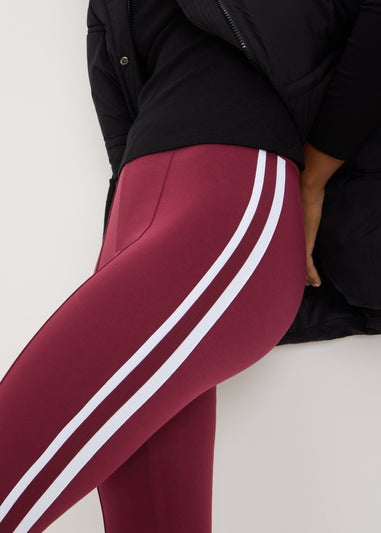 Burgundy Side Stripe Scuba Leggings