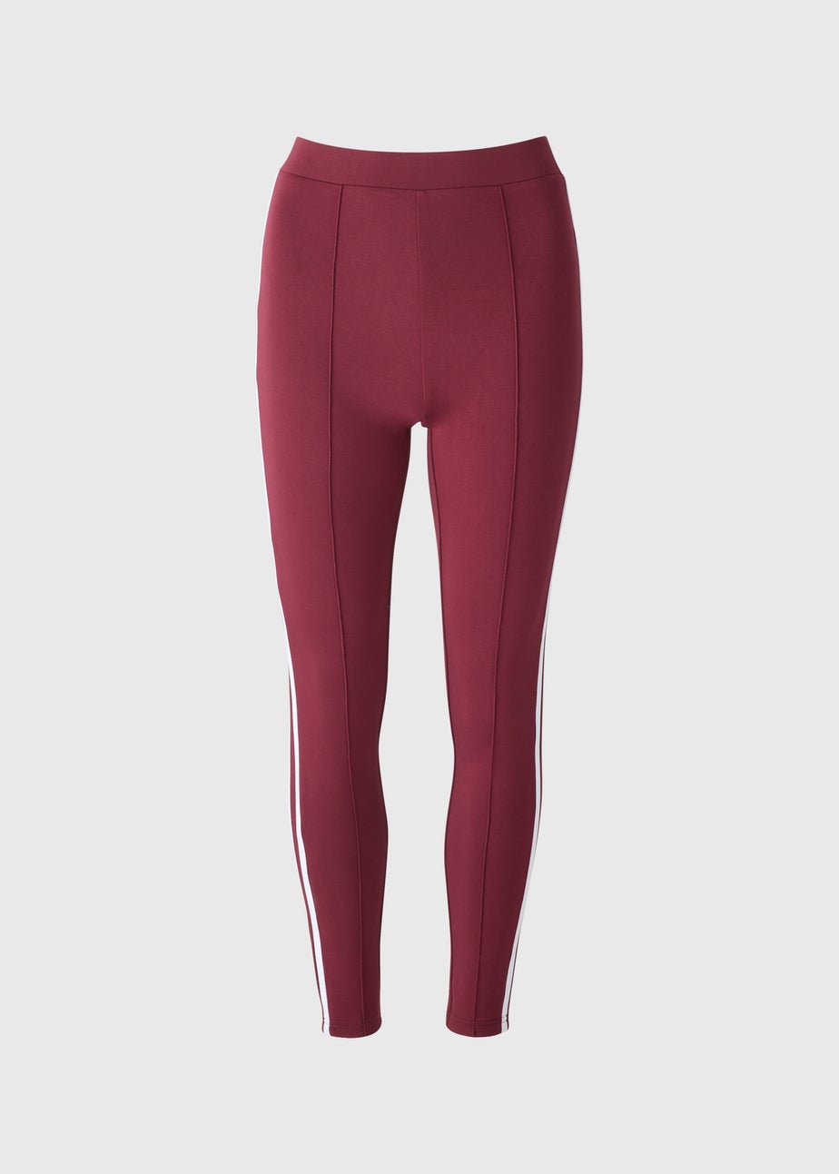 Burgundy Side Stripe Scuba Leggings