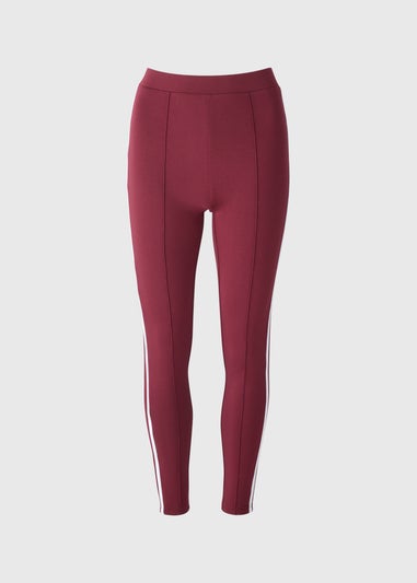 Burgundy Side Stripe Scuba Leggings