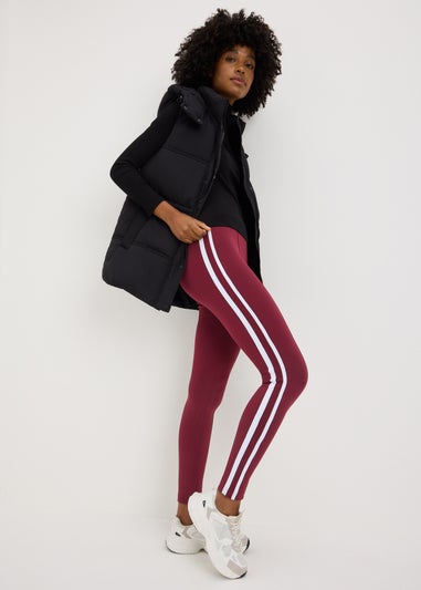 Burgundy Side Stripe Scuba Leggings