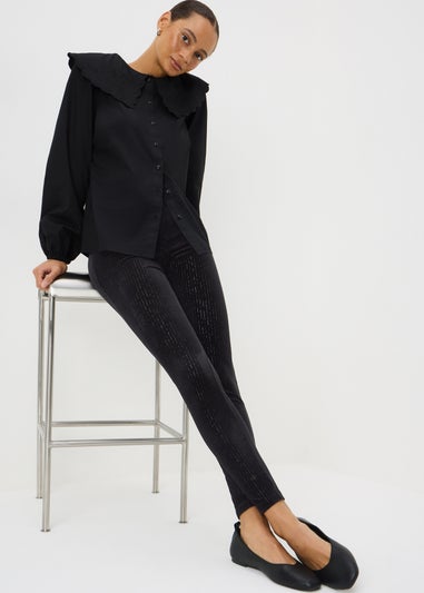 Black Stripe Velvet Lurex Leggings