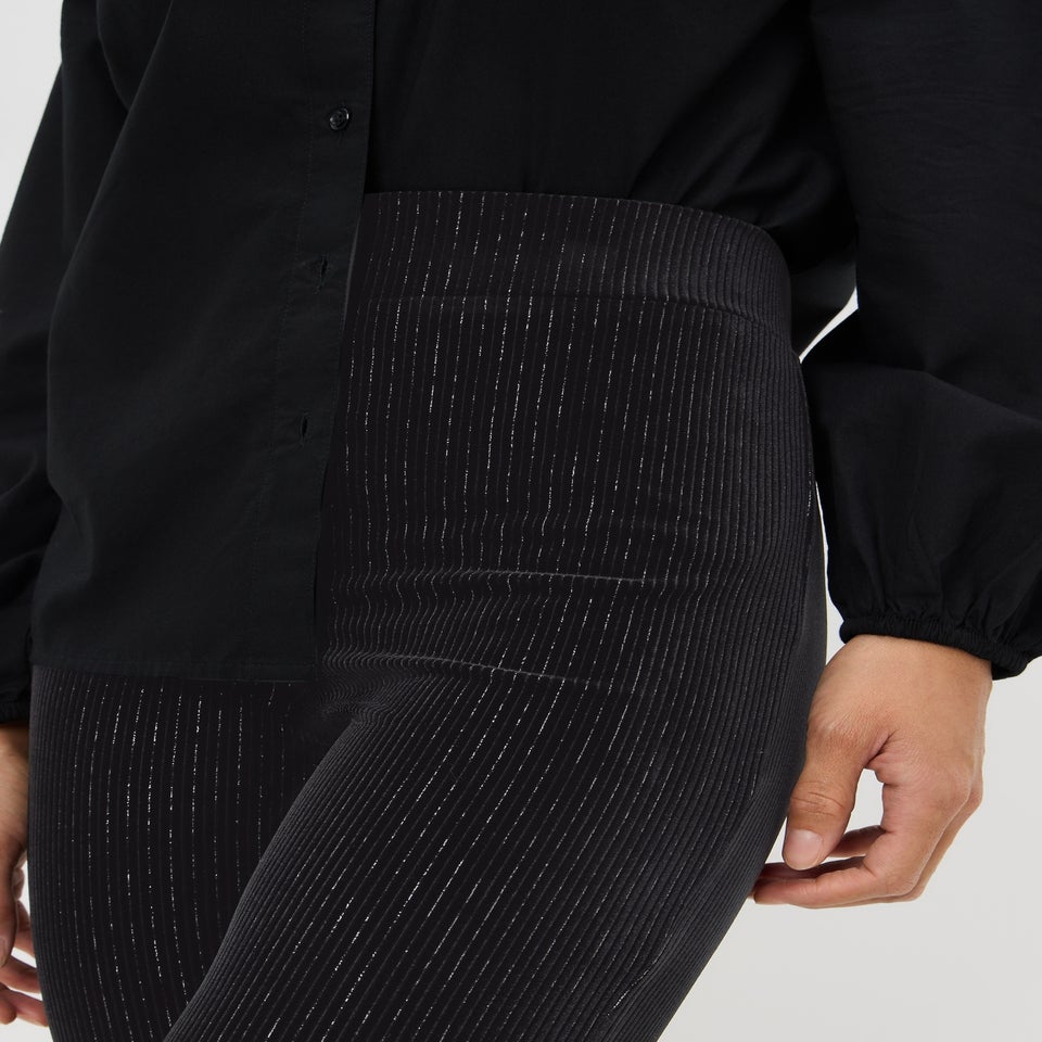 Black Stripe Velvet Lurex Leggings