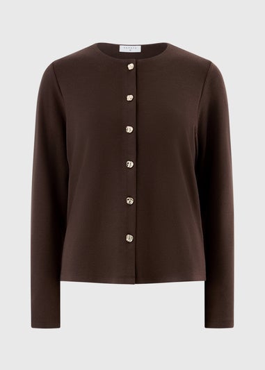 Chocolate Brown Co Ord Long Sleeve Button-Thru Cardigan