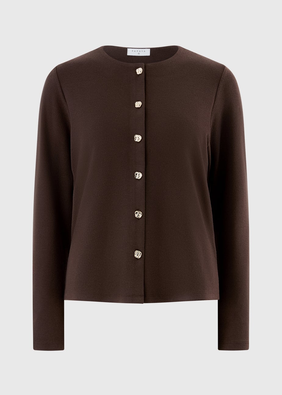 Chocolate Brown Co Ord Long Sleeve Button-Thru Cardigan