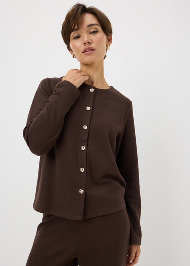 Chocolate Brown Co Ord Long Sleeve Button-Thru Cardigan