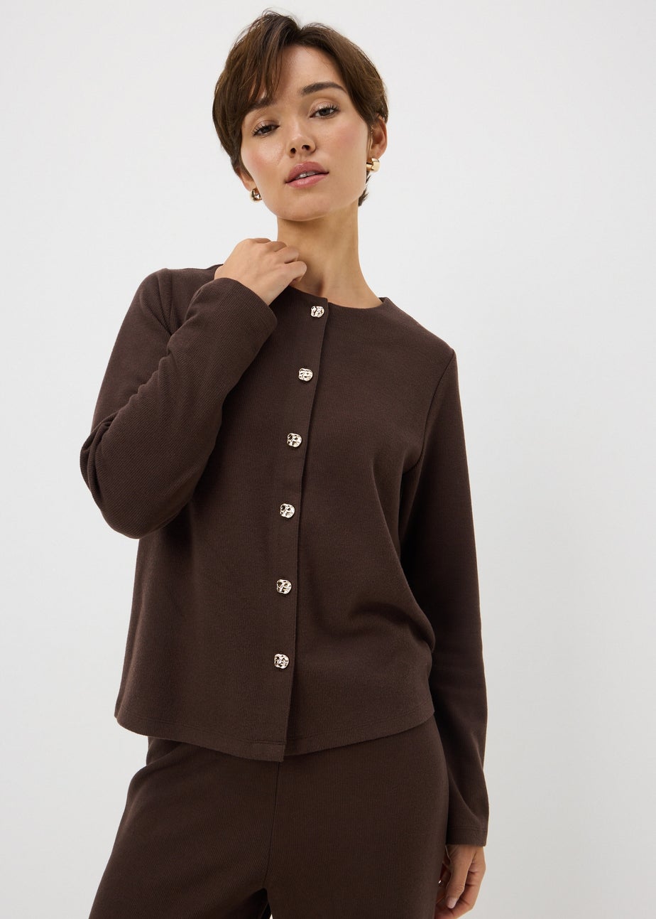 Chocolate Brown Co Ord Long Sleeve Button-Thru Cardigan