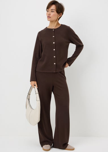 Chocolate Brown Co Ord Long Sleeve Button-Thru Cardigan