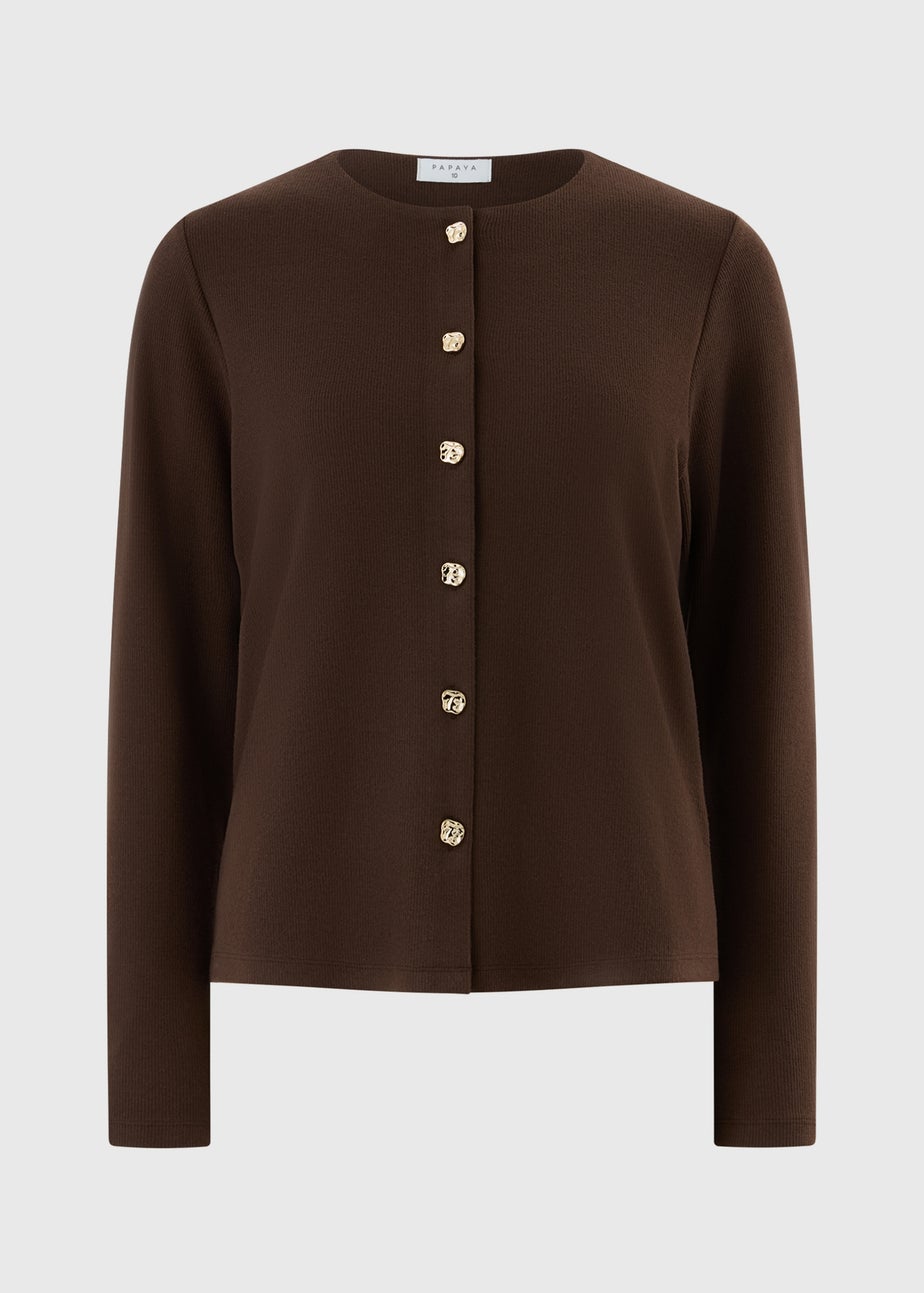 Chocolate Brown Co Ord Long Sleeve Button-Thru Cardigan