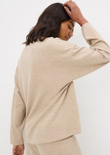 Beige Long Sleeve Drop Shoulder T-shirt