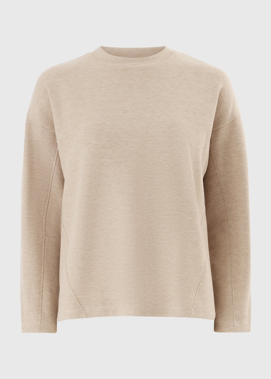 Beige Long Sleeve Drop Shoulder T-shirt