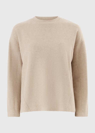 Beige Long Sleeve Drop Shoulder T-shirt