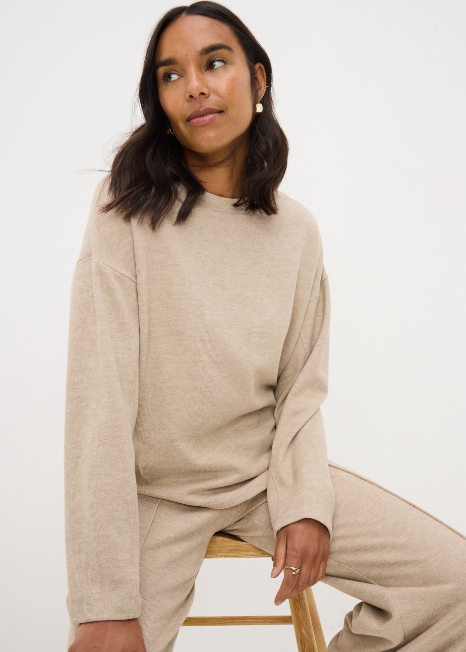 Beige Long Sleeve Drop Shoulder T-shirt