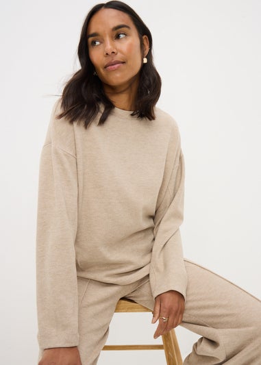 Beige Long Sleeve Drop Shoulder T-shirt