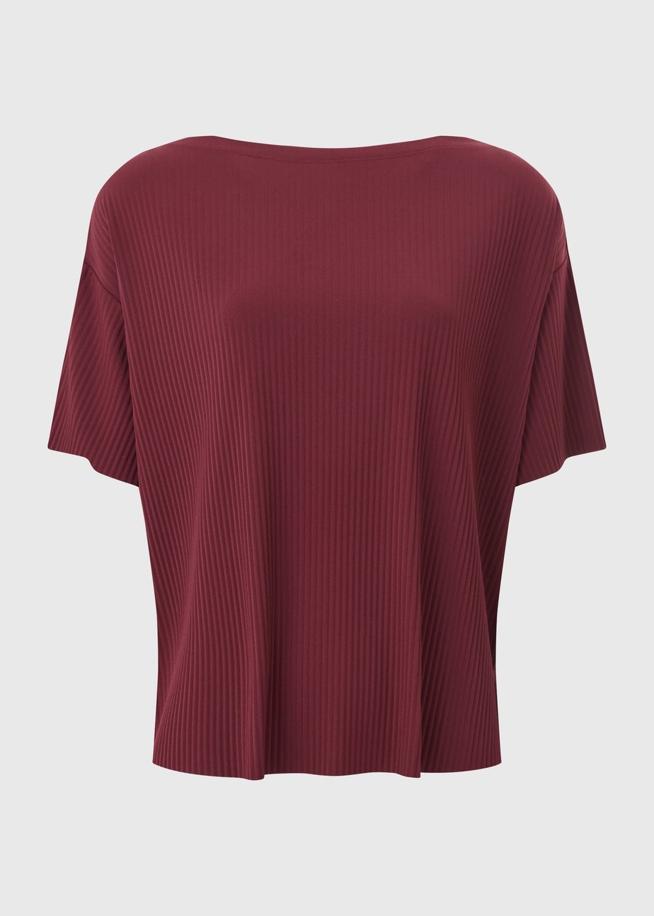 Burgundy Drop Shoulder Plisse Co Ord Top