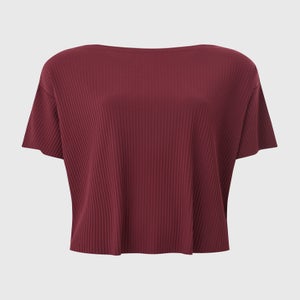 Burgundy Drop Shoulder Plisse Co Ord Top