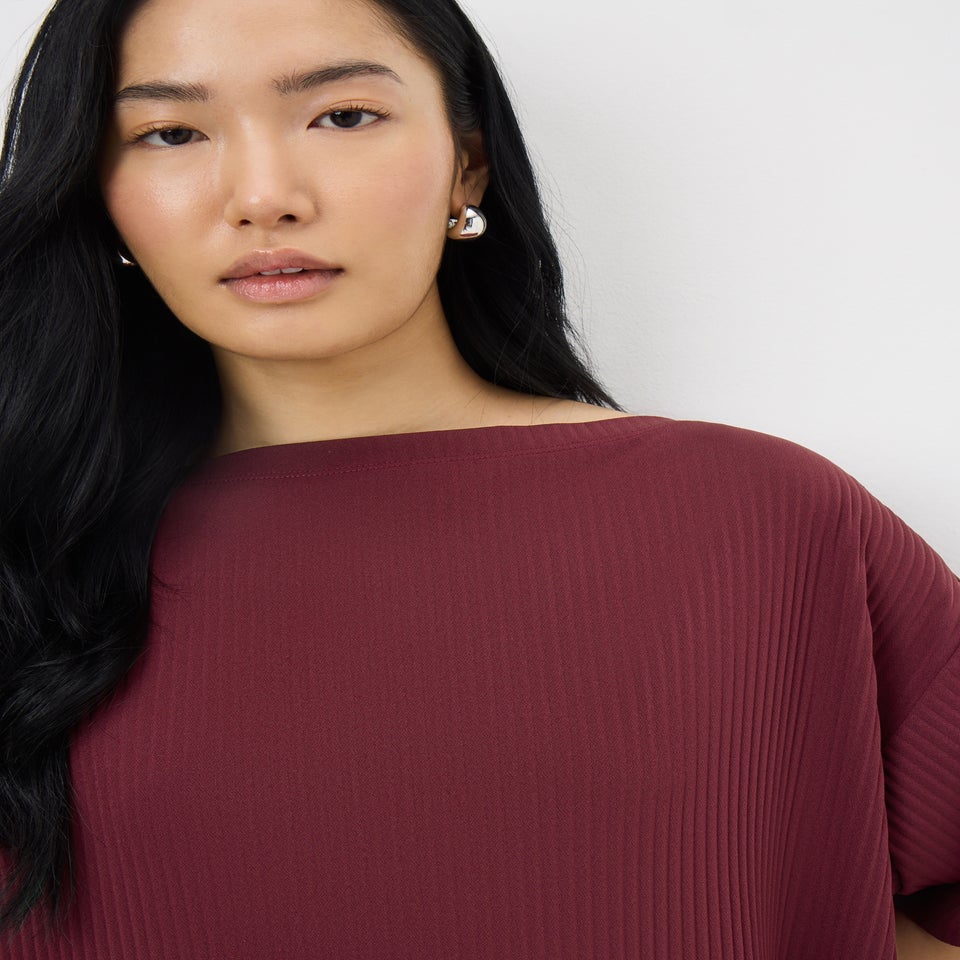 Burgundy Drop Shoulder Plisse Co Ord Top