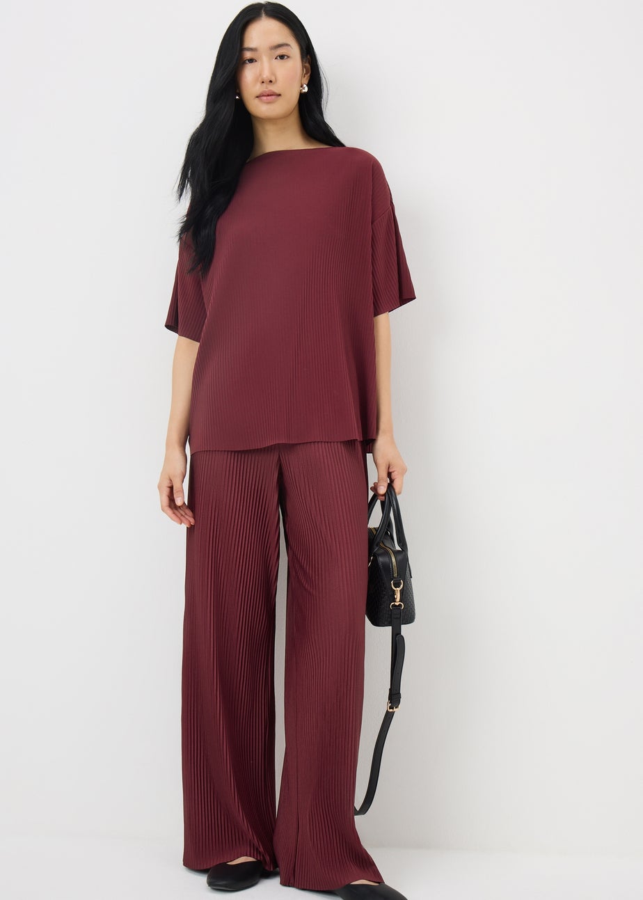 Burgundy Drop Shoulder Plisse Co Ord Top