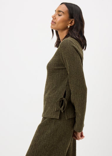 Khaki Long Sleeve Texture Top