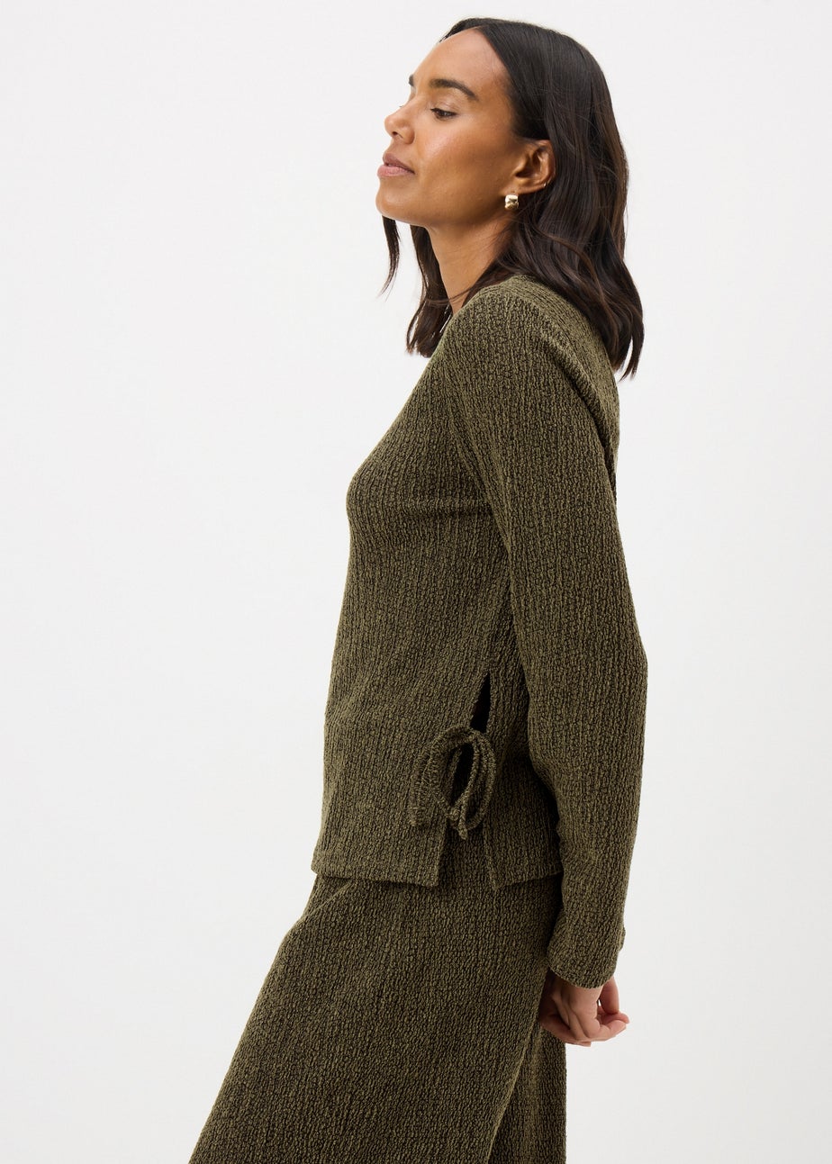 Khaki Long Sleeve Texture Top
