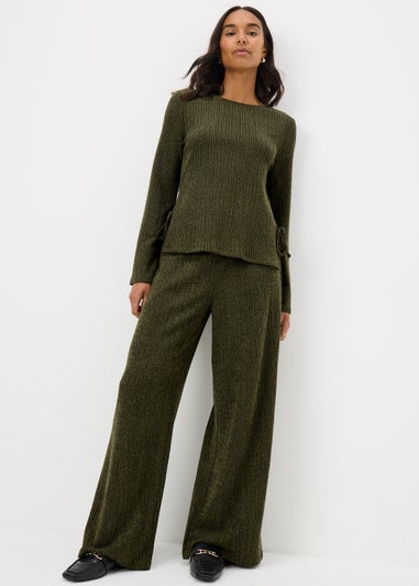 Khaki Long Sleeve Texture Top