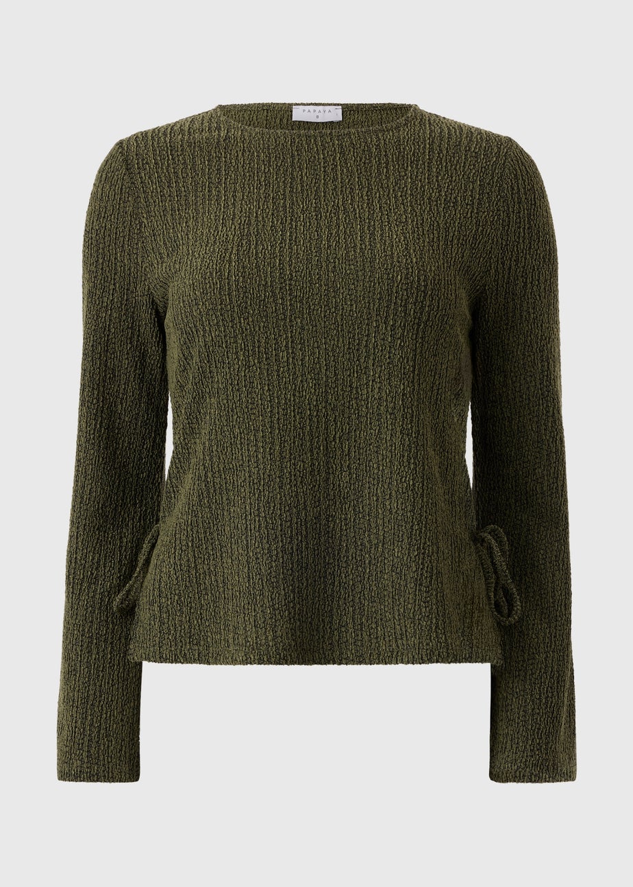 Khaki Long Sleeve Texture Top