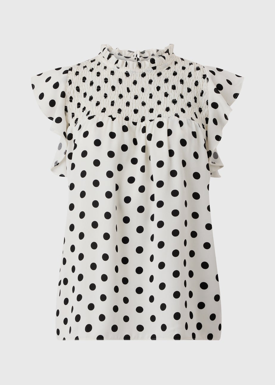 Black & White Shirred Spot Blouse