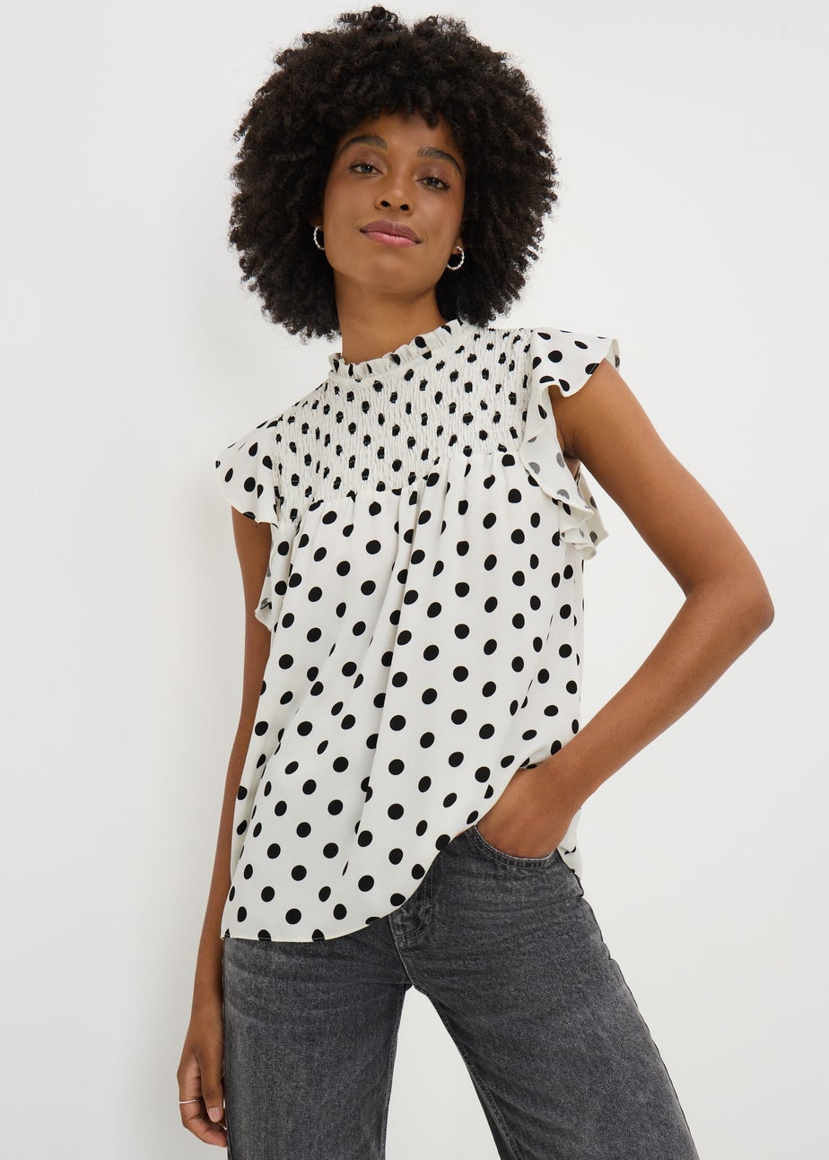 Black & White Shirred Spot Blouse
