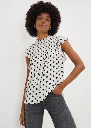 Black & White Shirred Spot Blouse