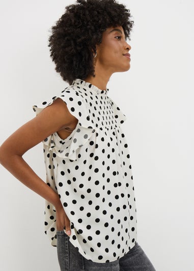 Black & White Shirred Spot Blouse