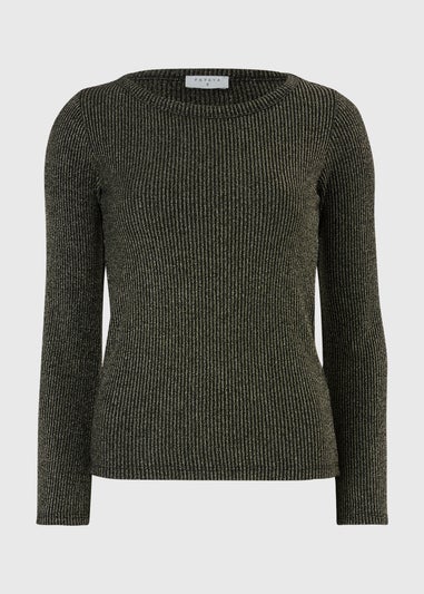 Black Sparkle Ribbed Long Sleeve Top