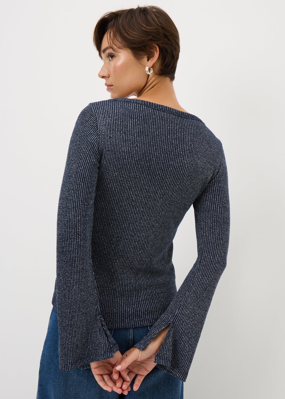 Blue Long Sleeve Lurex Top