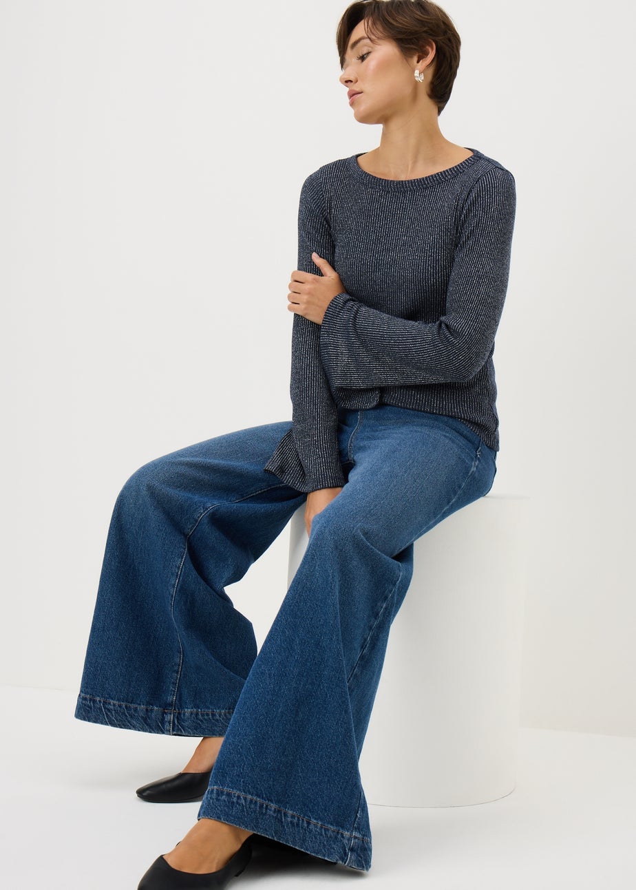 Blue Long Sleeve Lurex Top