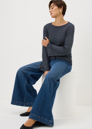 Blue Long Sleeve Lurex Top