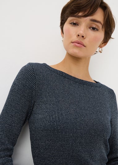 Blue Long Sleeve Lurex Top