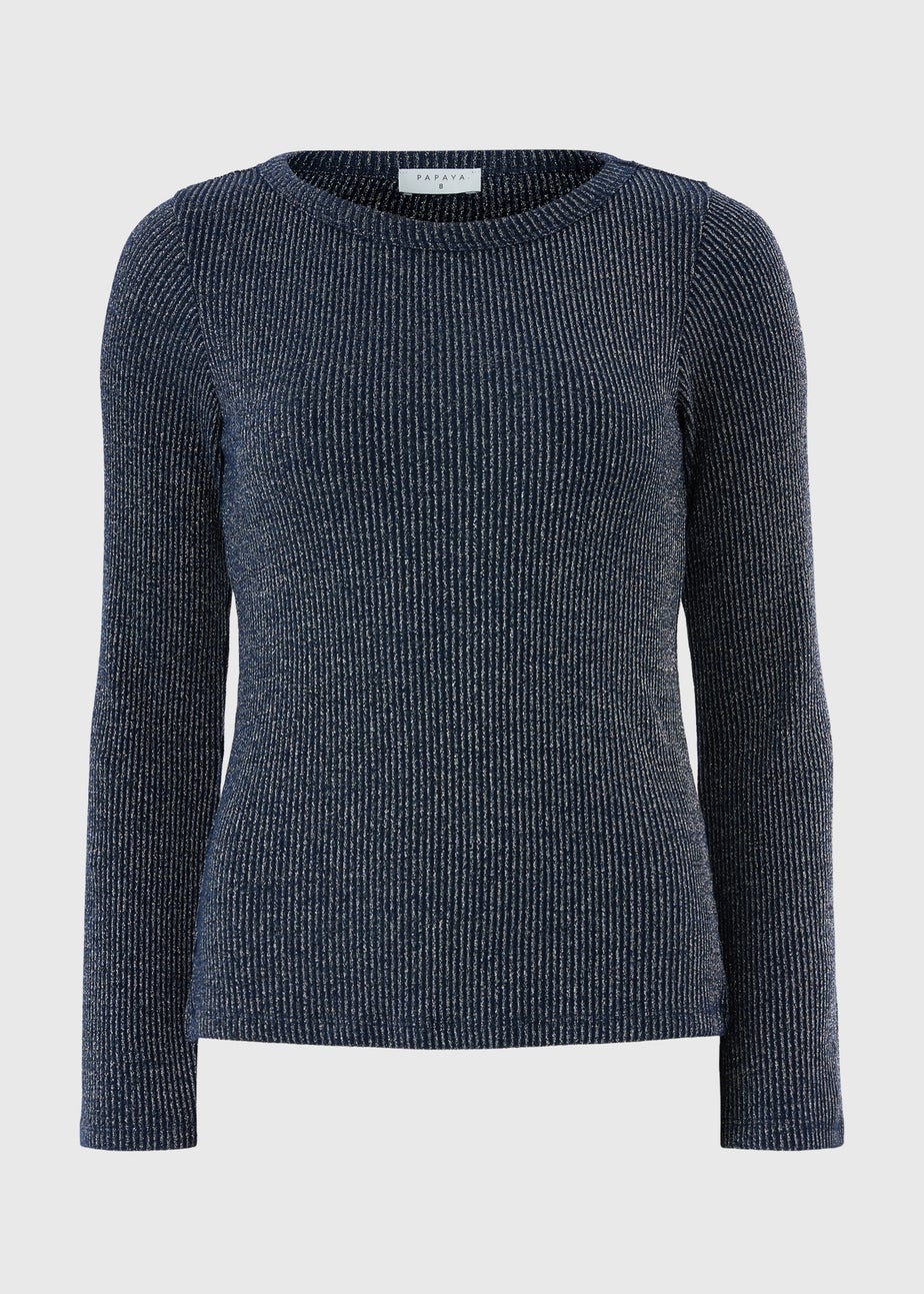 Blue Long Sleeve Lurex Top