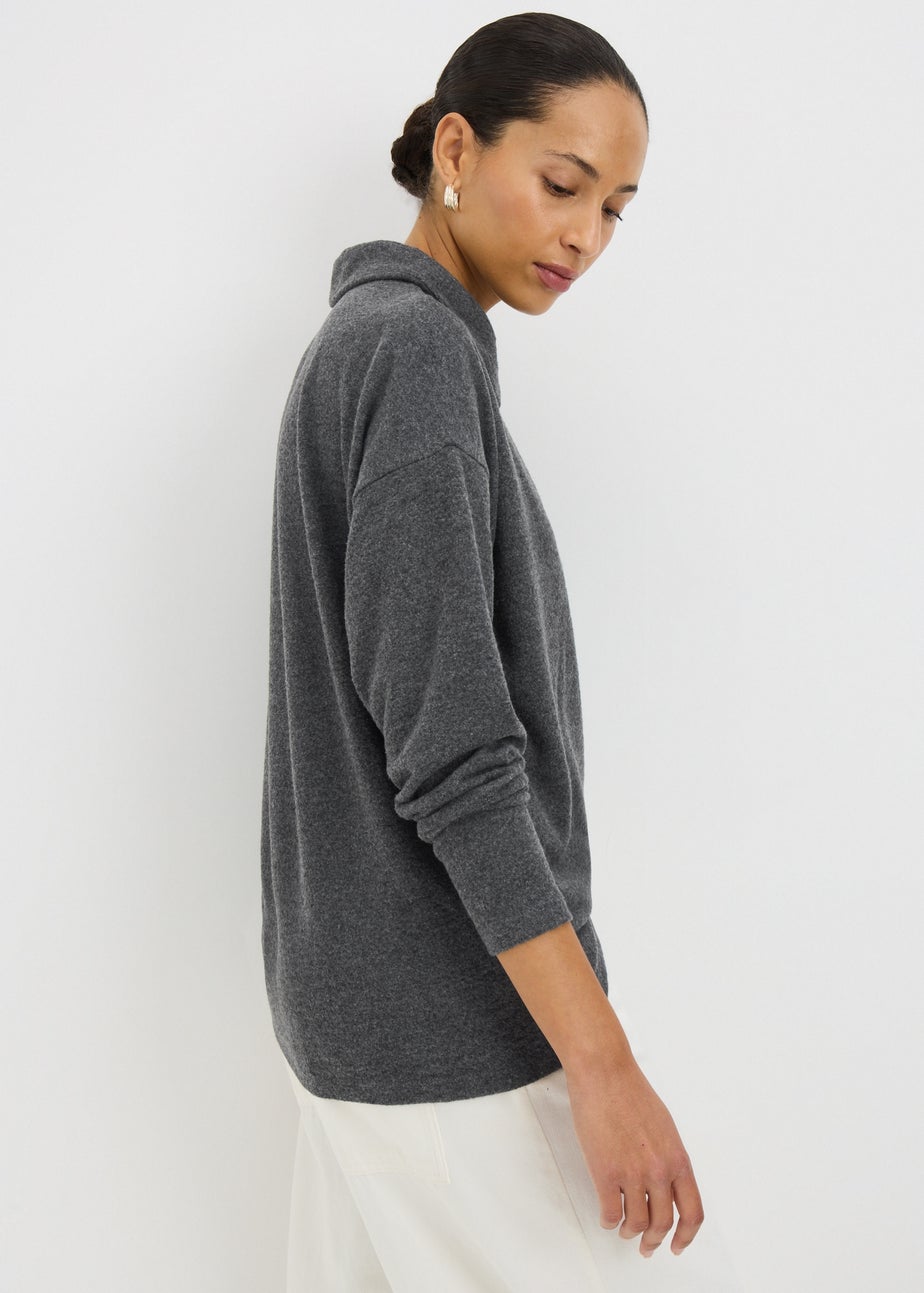 Charcoal Grey Zip Collared Snit Top